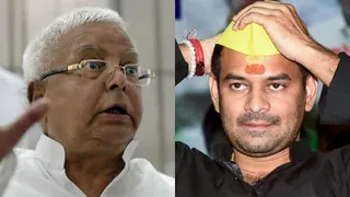 लालू प्रसाद यादव और तेजप्रताप यादव।