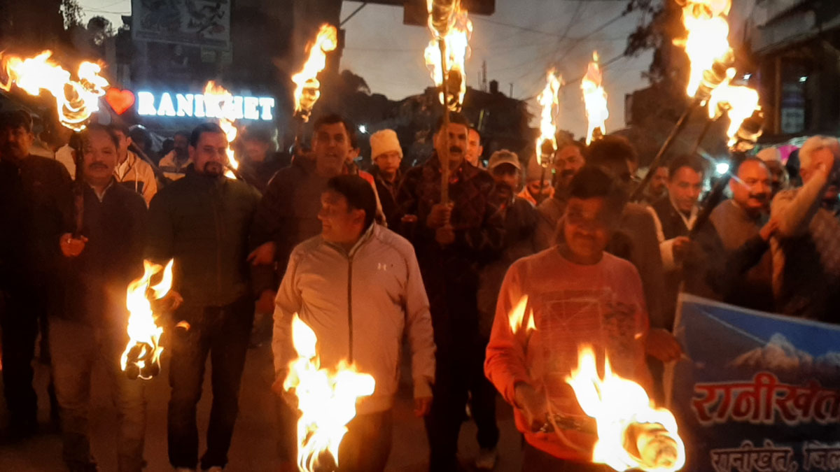 all party torchlight procession to make ranikhet a district