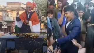गृहनगर पहुंचने पर क्रांति का भ्ज्ञव्य स्वागत किया गया।