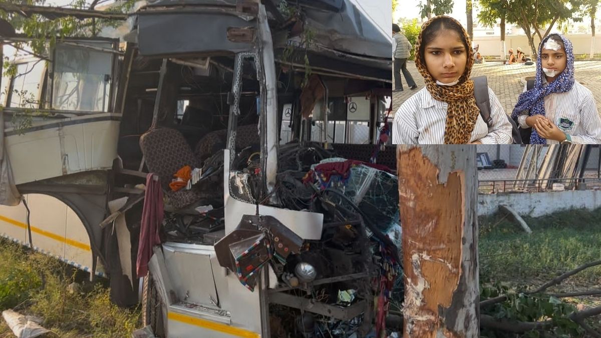 school bus on a tour collided with a tree in fatehgarh sahib injuring the principal and driver along with 11 children