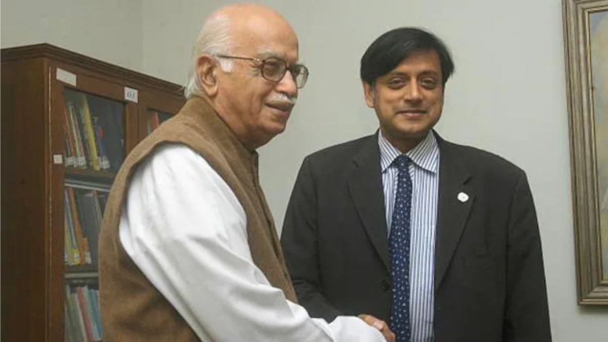 shashi tharoor cites jawaharlal nehru indira gandhi to defend lk advani