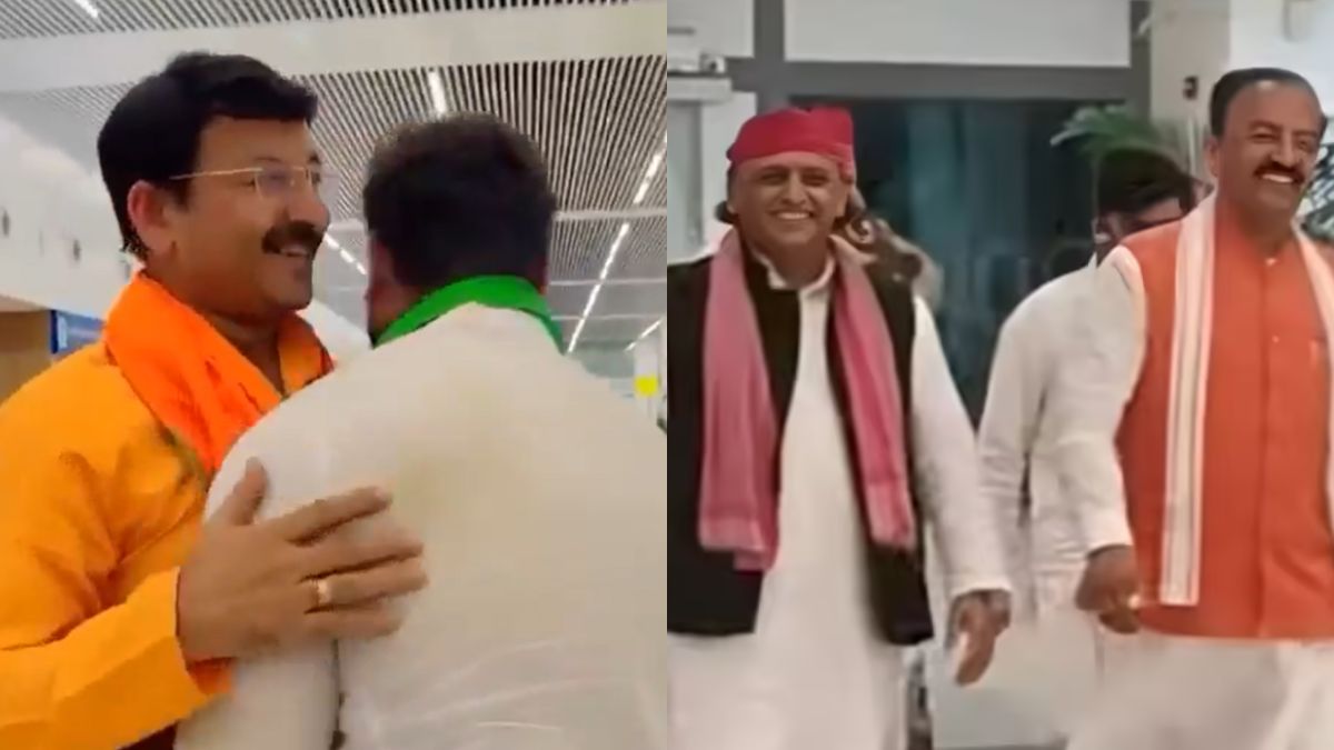bihar election political rivals unite at patna airport after campaign