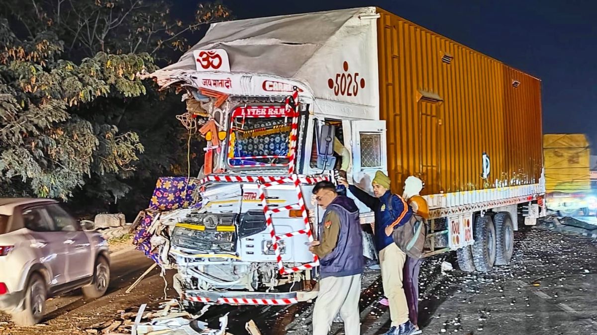 two trucks collided and a car hit from behind causing traffic jam on the highway
