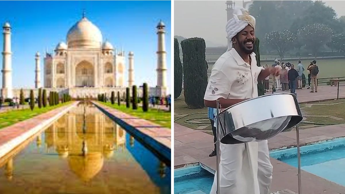 joshua regrello plays steelpan at taj mahal guinness record holder