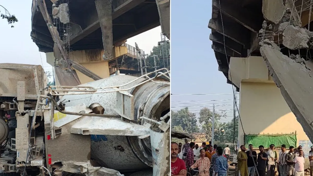 गोंडा में ओवरब्रिज से नीचे गिरा ट्रक, चालक गंभीर रूप से घायल
