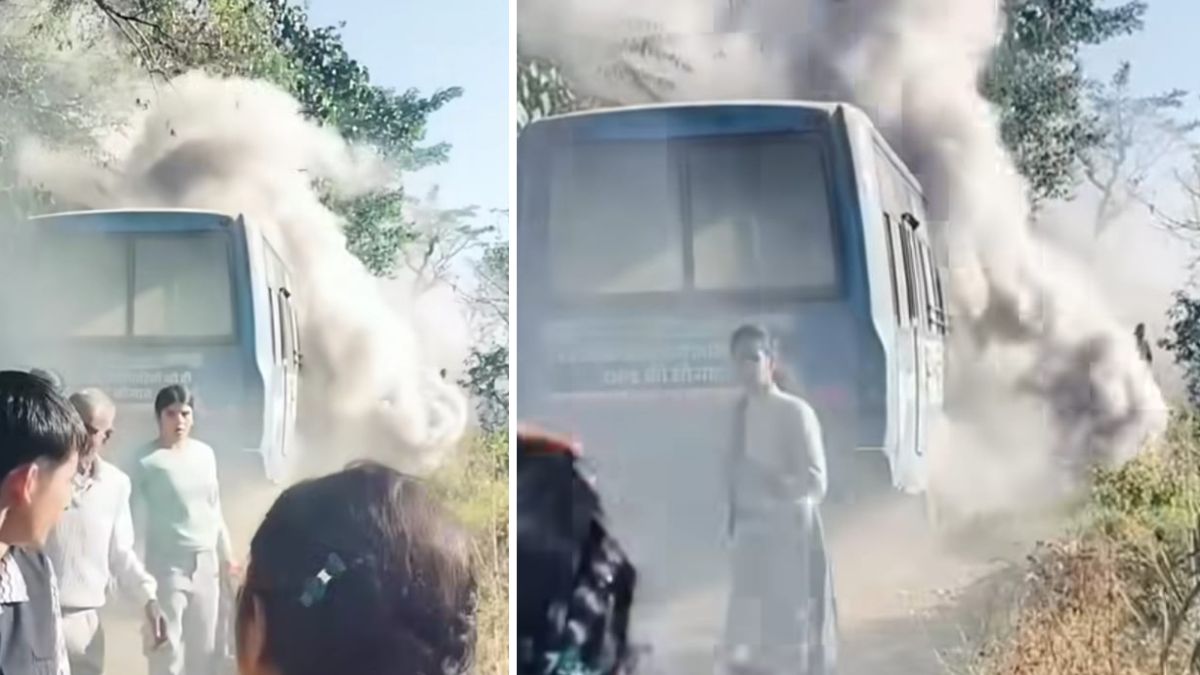 hrtc bus caught fire in sarkaghat mandi during local route people jumped for save life