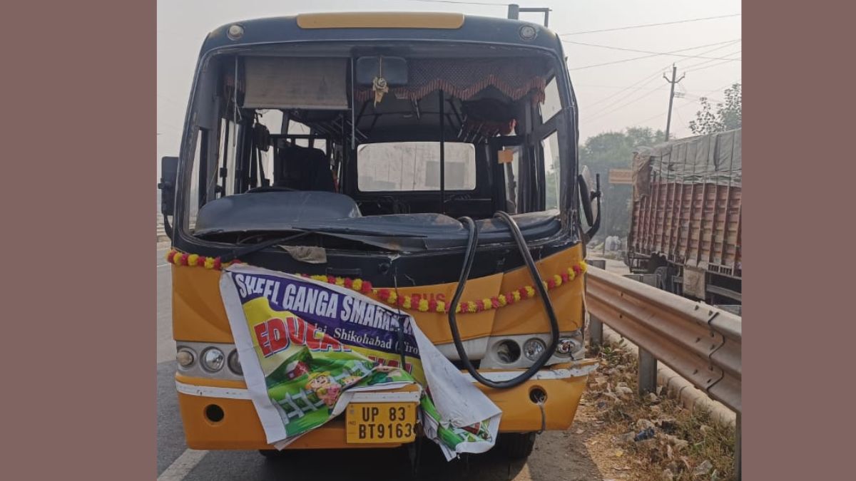 school bus carrying children on a tour crashed in tundla injuring six children firozabad accident news