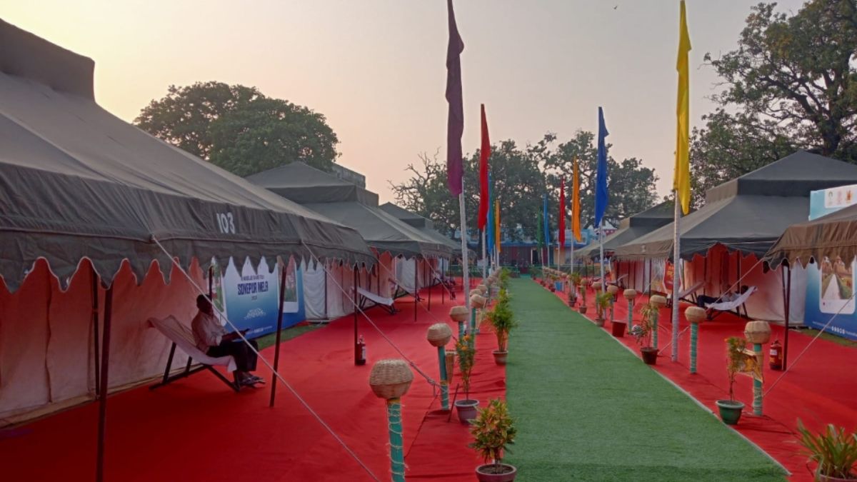 sonpur mela 2025 swiss cottage attracts tourists with rajasthani charm