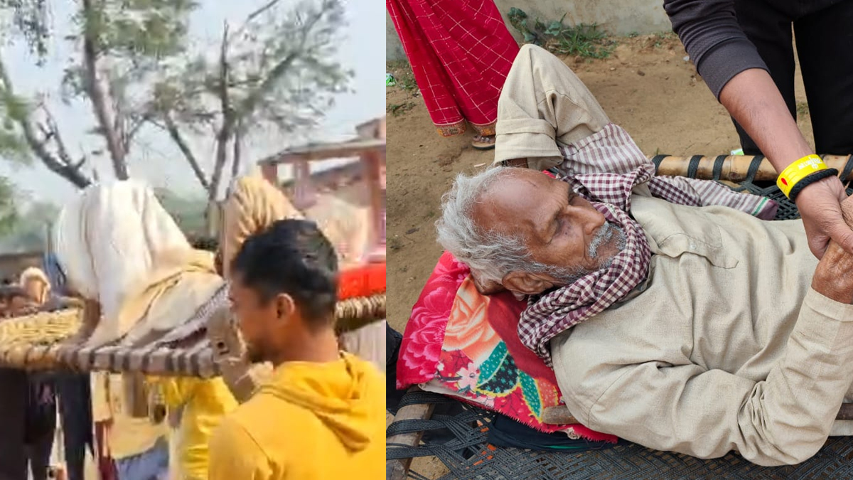 rohtas 85yearold physically challenged man casts vote on cot