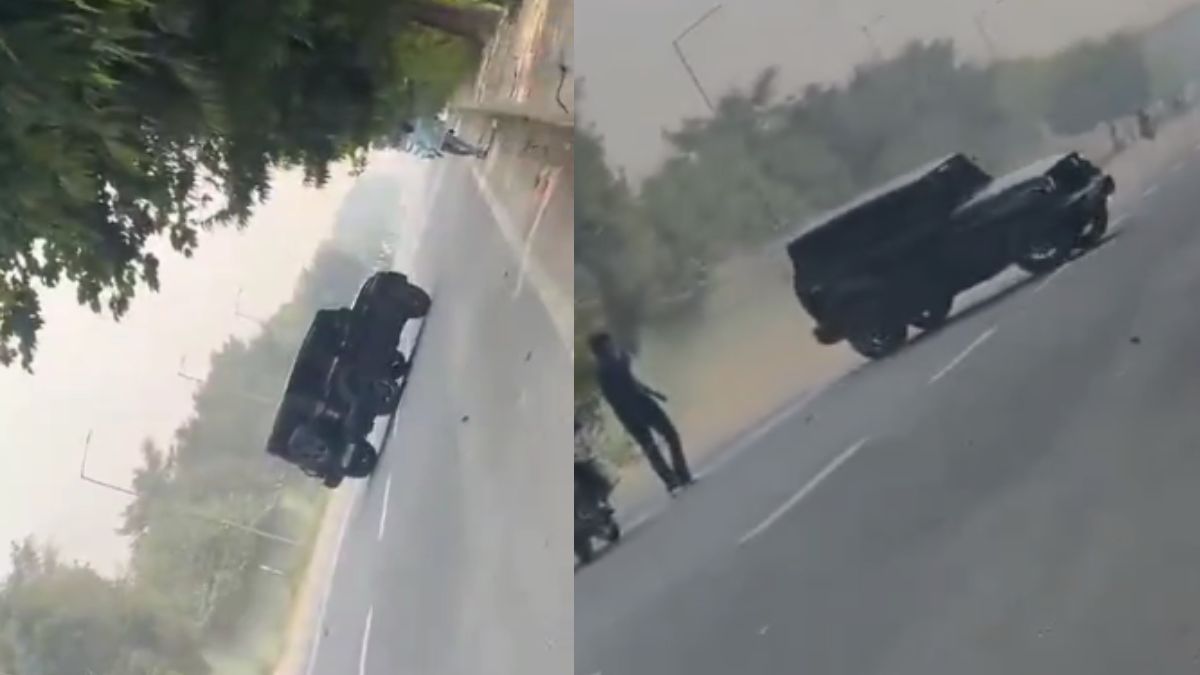 viral video thar stunt on noida road dangerous 360 degree spin