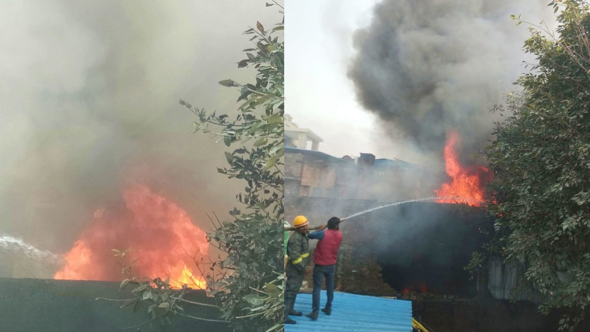massive fire broke out at a handicraft factory in sambhal 50 nearby homes to evacuate