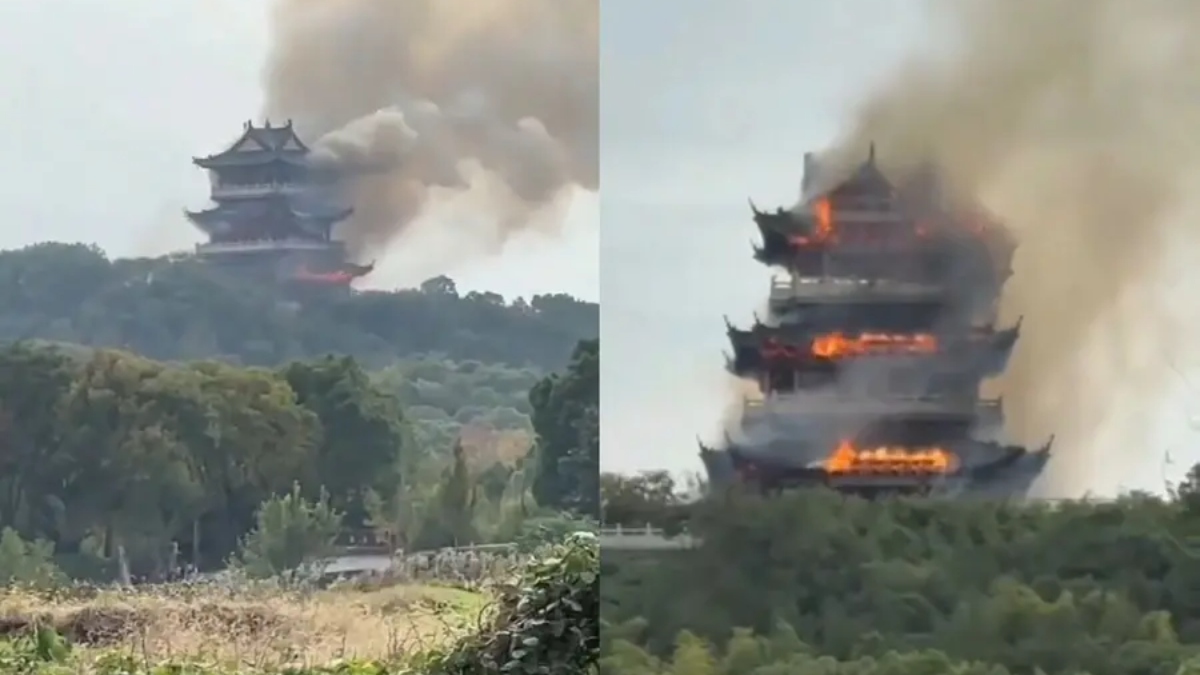 fire engulfs 1500yearold yongqing temple in china