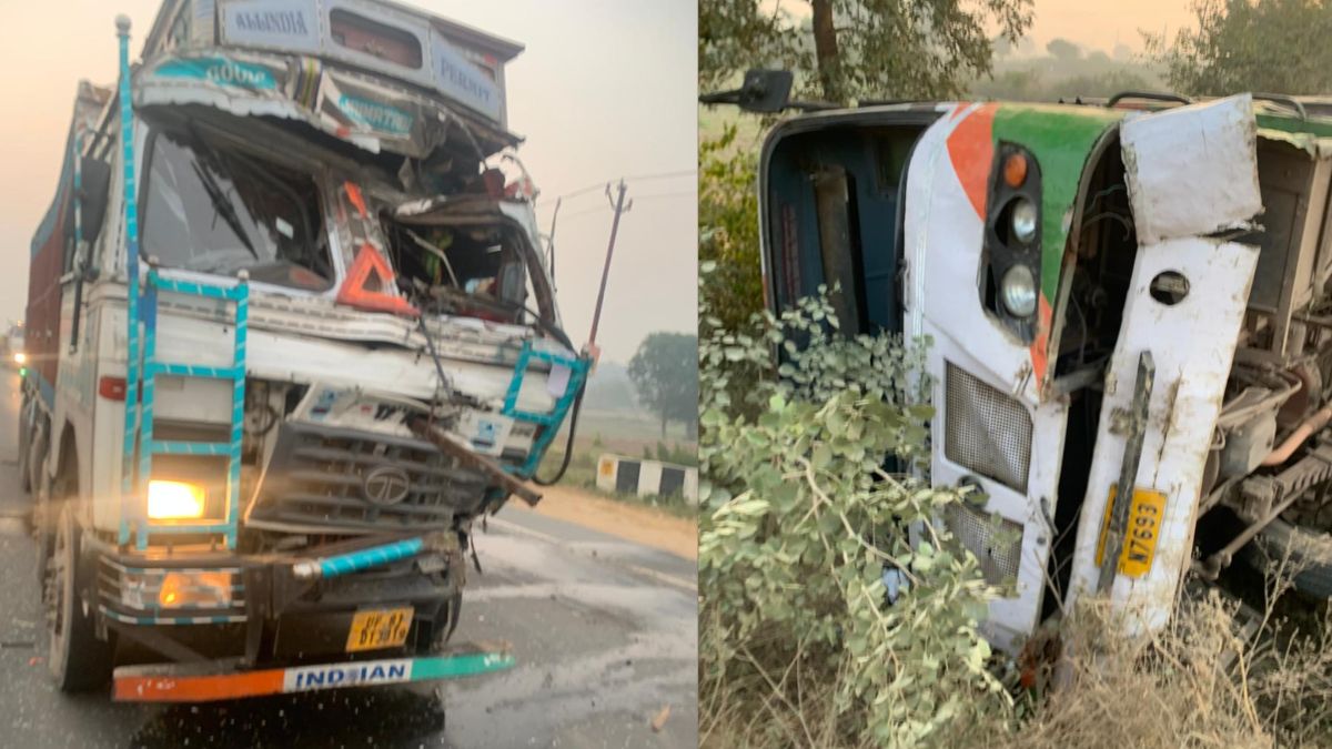 truck hits roadways bus driver killed hathras road accident