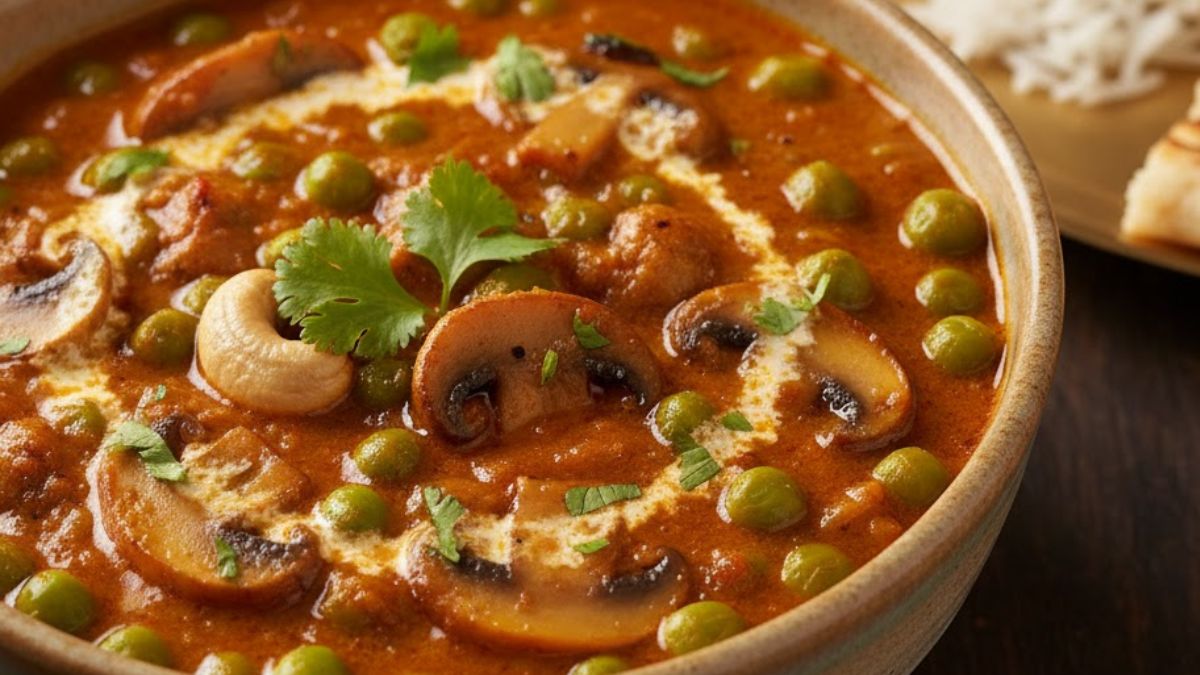 easy matar mushroom masala recipe lunch and dinner restaurant style mushroom curry