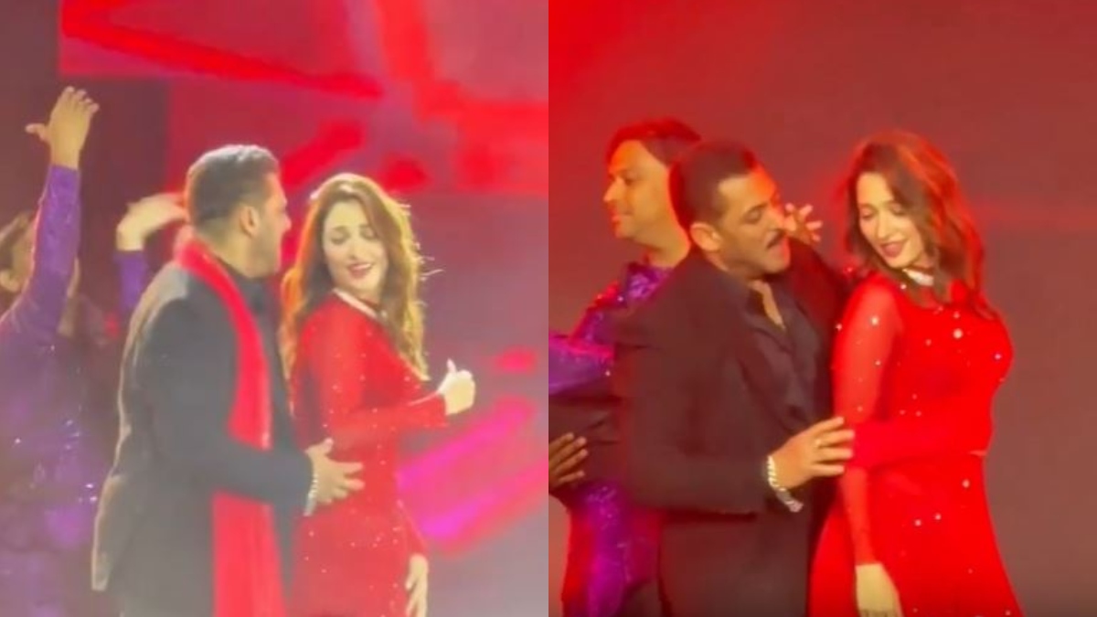 salman khan dance with tamannaah bhatia on dil diya gallan song at his dabangg tour