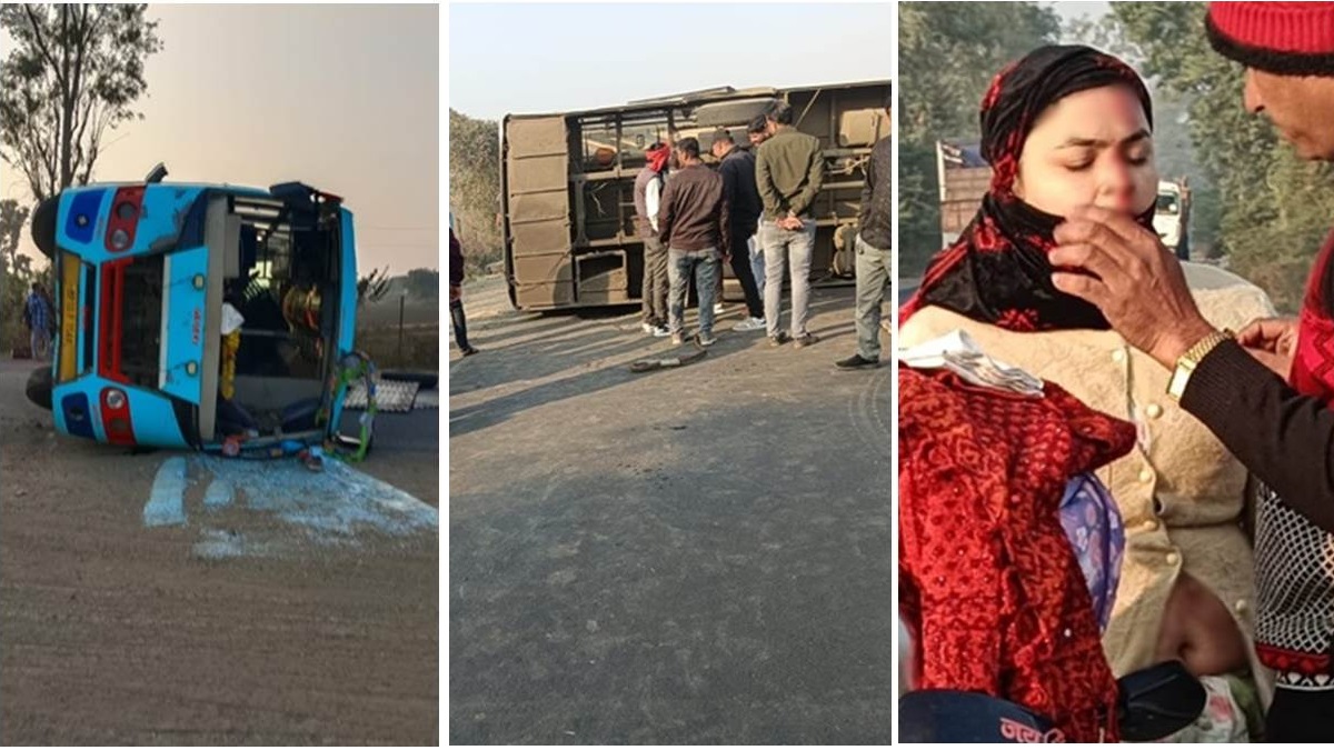 indorebetul highway accidents mini truck bus overturn due to potholes