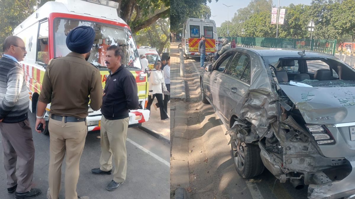 mercedes and ambulance collide in chandigarh causing chaos