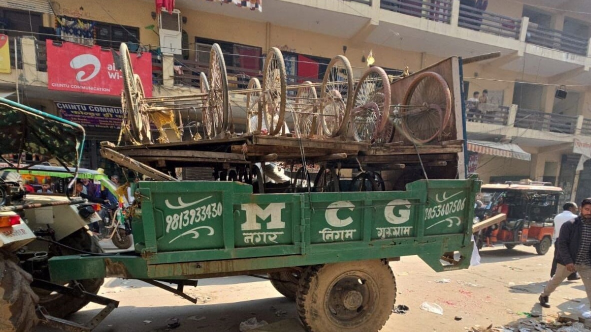 gurugram antiencroachment drive roads cleared goods seized