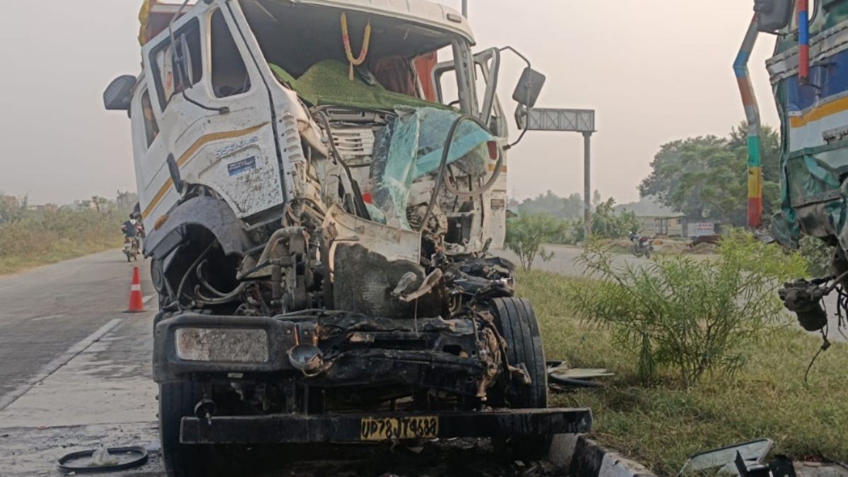 truck collision two trucks collide headon in road accident