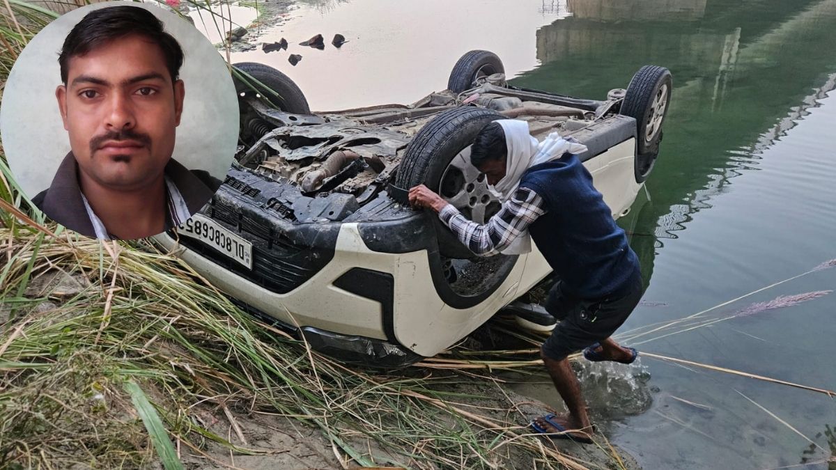 uncontrolled car falls into canal firozabad pharmacist dies mainpuri accident