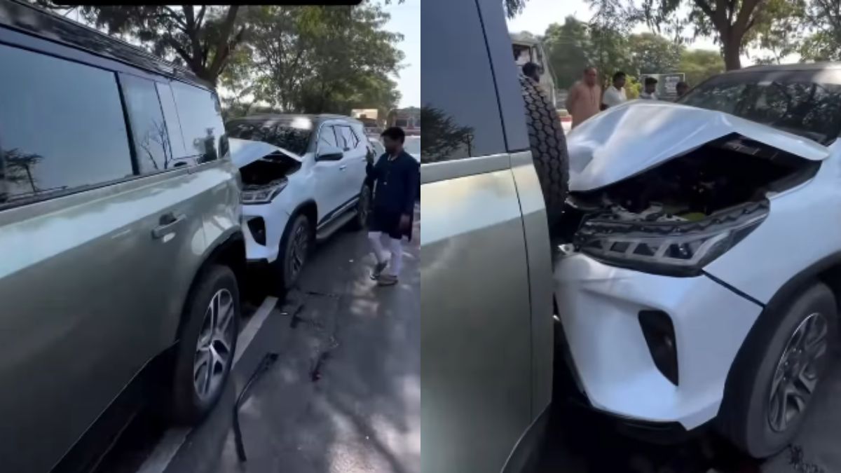 toyota fortuner crashes into land rover defender damage report and viral video explained