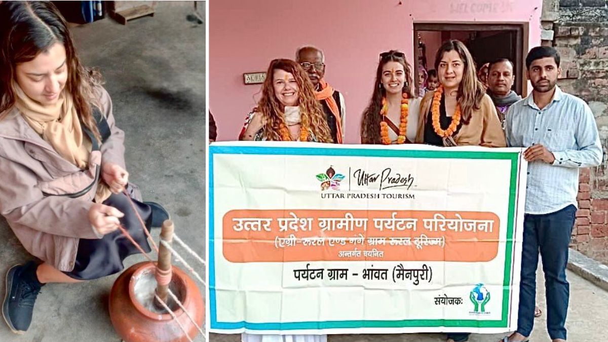 up rural tourism is attracting foreign tourists day by day spanish tourists visited village in mainpuri