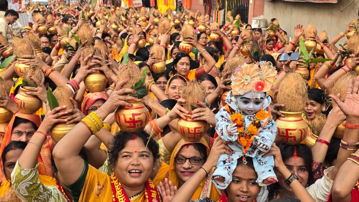 ram mandir ayodhya dhwajarohan kalash yatra starts with poojan on banks of river saryu