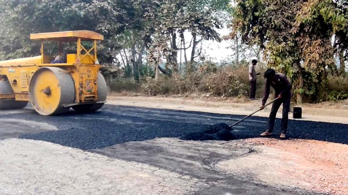 road repair starts in badi industrial area ganaur relief for commuters