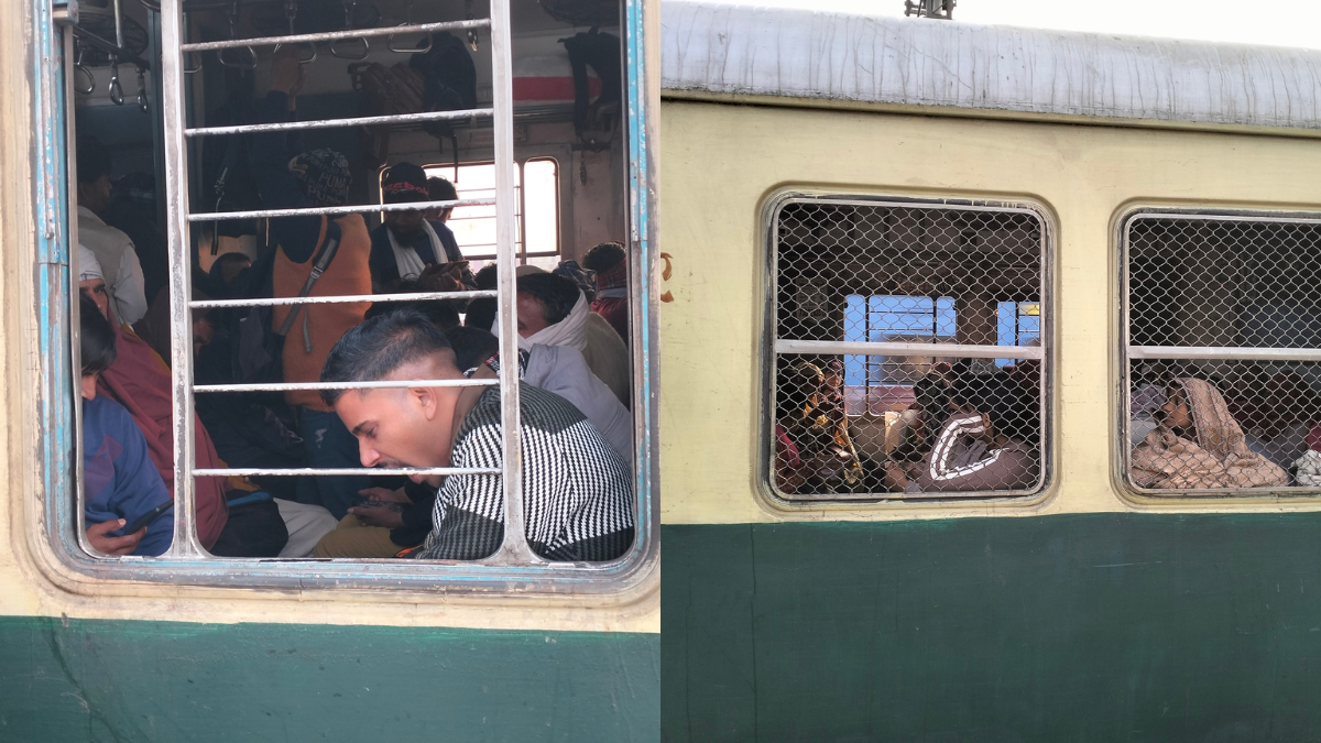 local emu trains with broken windows ghaziabadpalwalnew delhi route