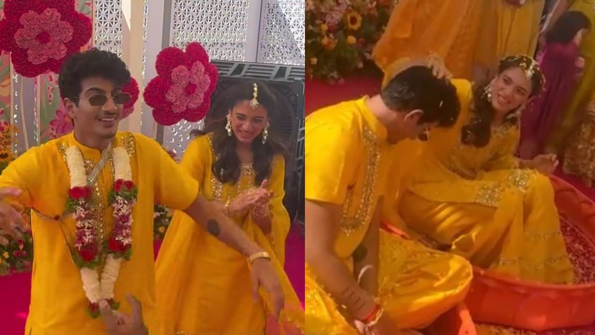smriti mandhana and palash muchhal at the haldi ceremony