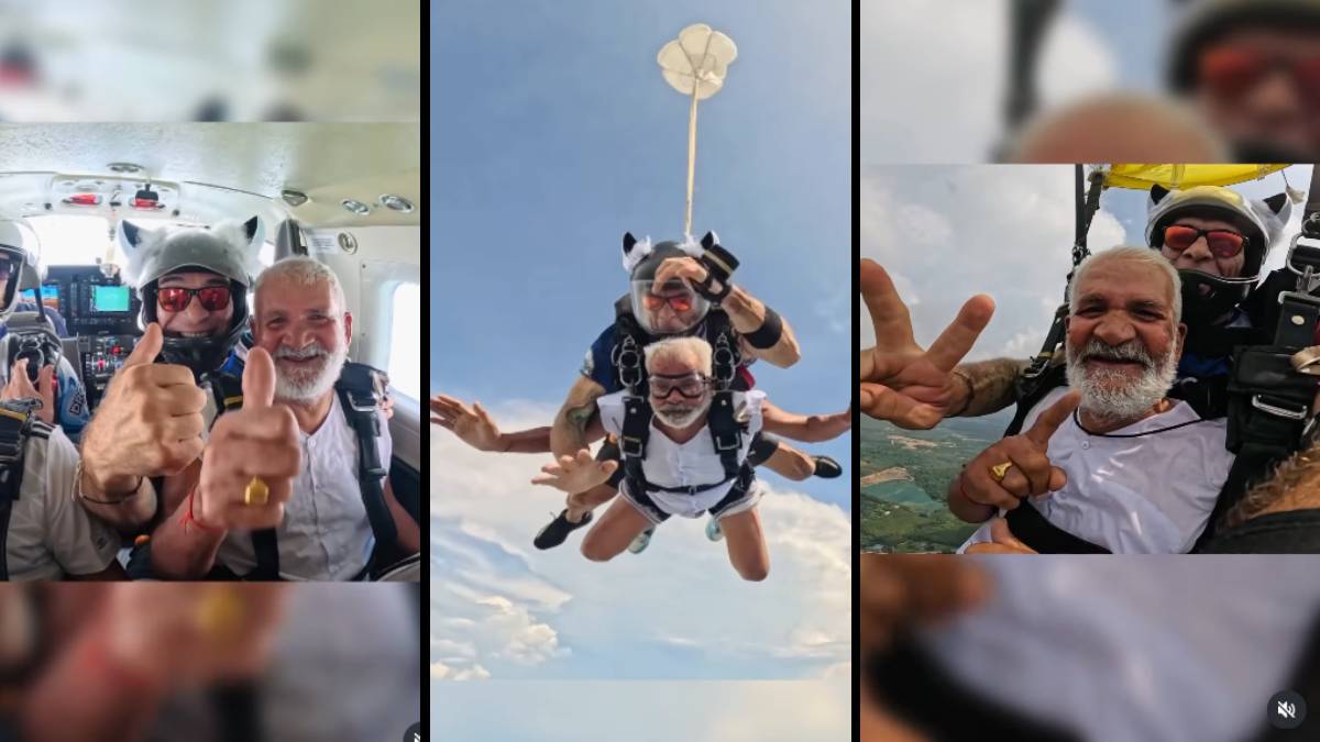 80 year old haryana man skydives from 15000 feet video viral