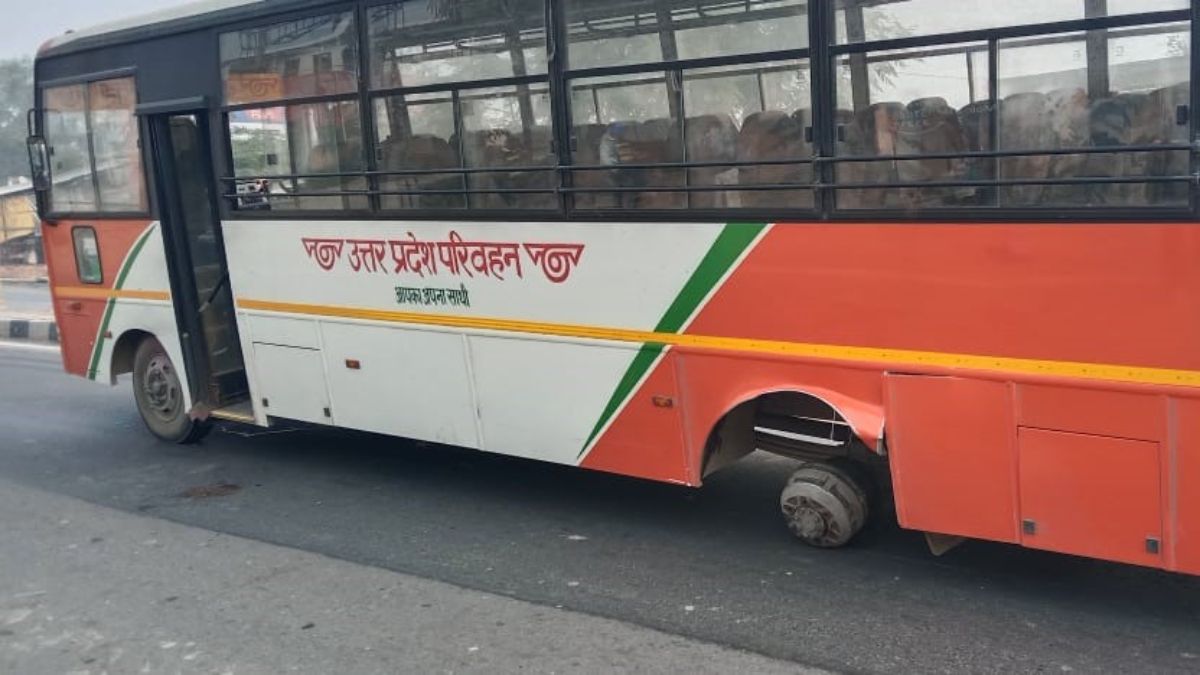 roadways bus wheel detaches in raebareli accident averted