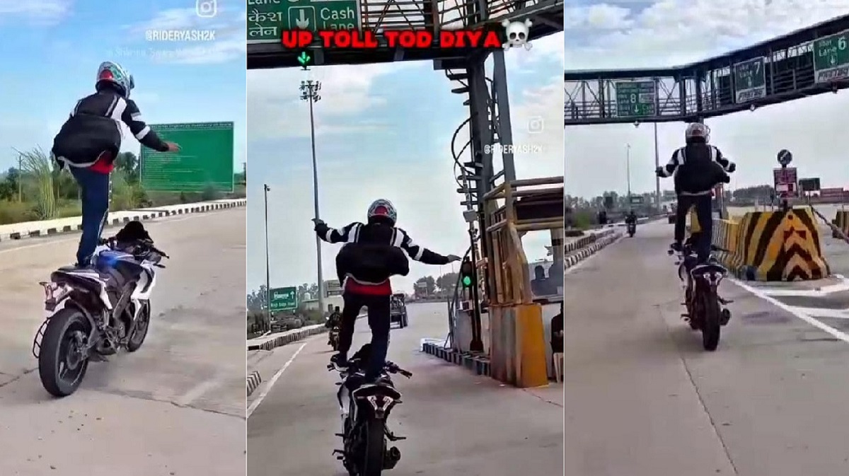 highway stunt youth crosses toll on sports bike in meerut