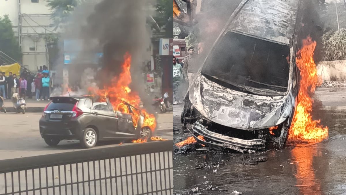 burning car in jamshedpur passengers escape fiery vehicle