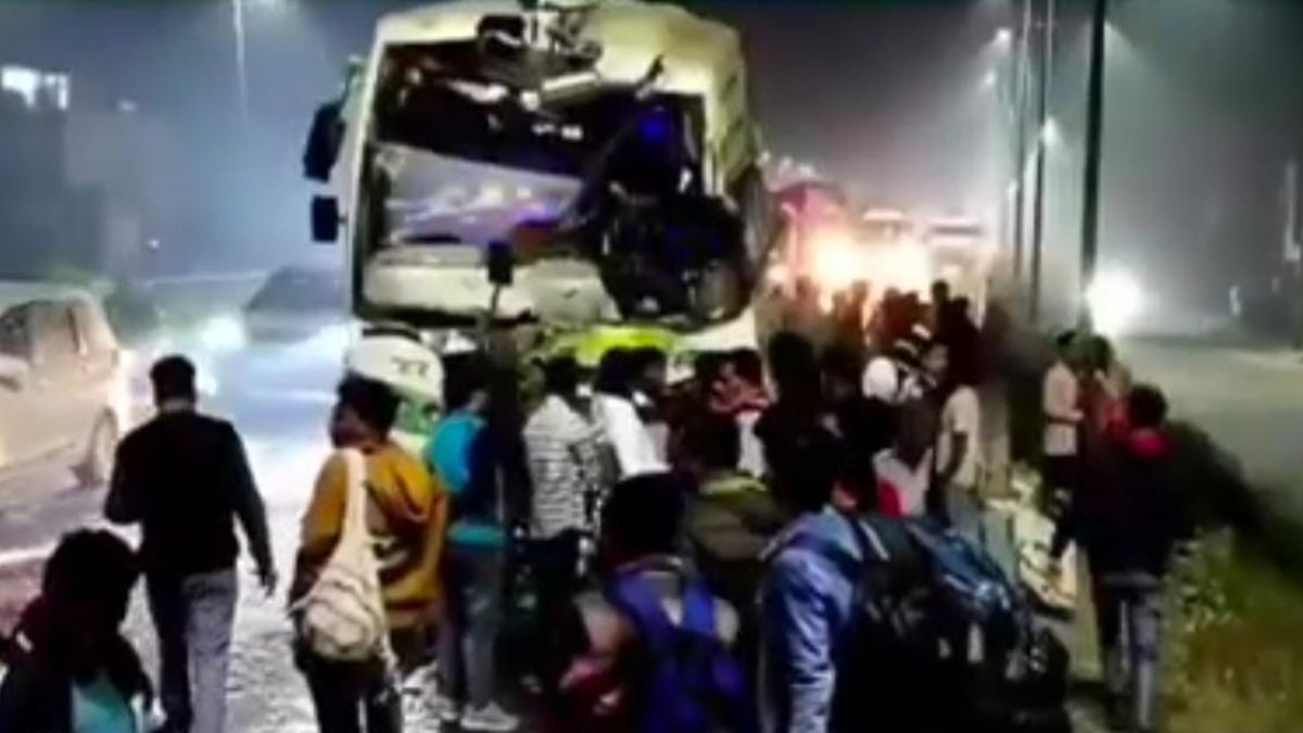 bus rams into truck from behind injuring 10