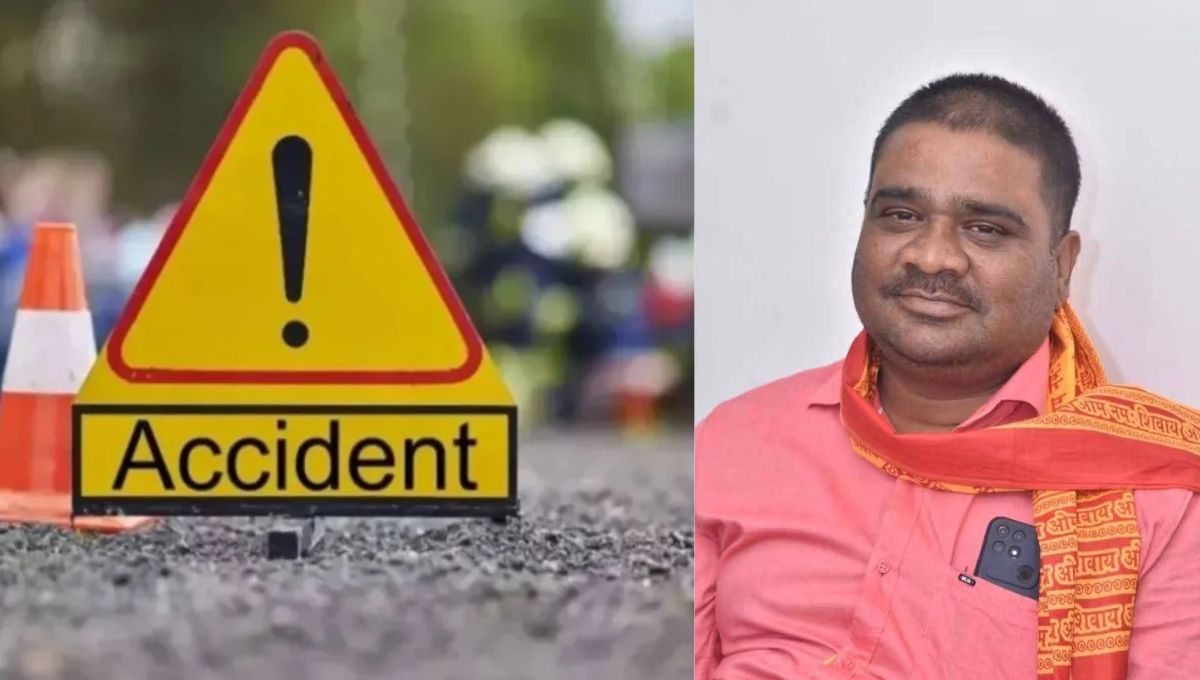maharajganj road accident former village head dies teen injured