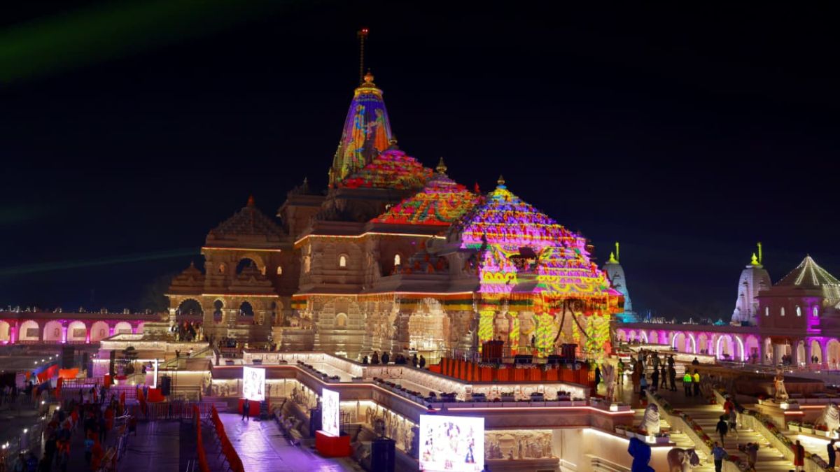 ram janmabhoomi temple decorated before dharma dhwajarohan