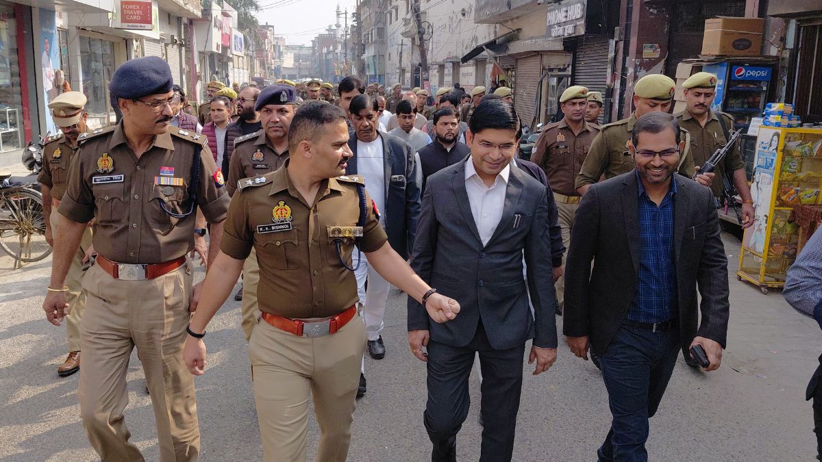 one year of sambhal violence dm and sp foot march last year violence during survey at the jama masjid