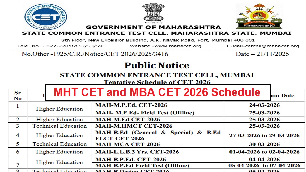 mht cet 2026 schedule announced for maharashtra common entrance test exam to be held on these dates