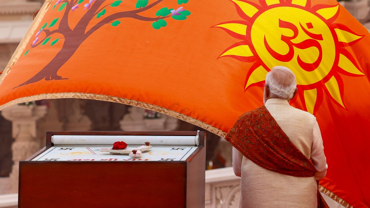 ram mandir ayodhya pm modi hoists religious flag fulfilling centuriesold resolve