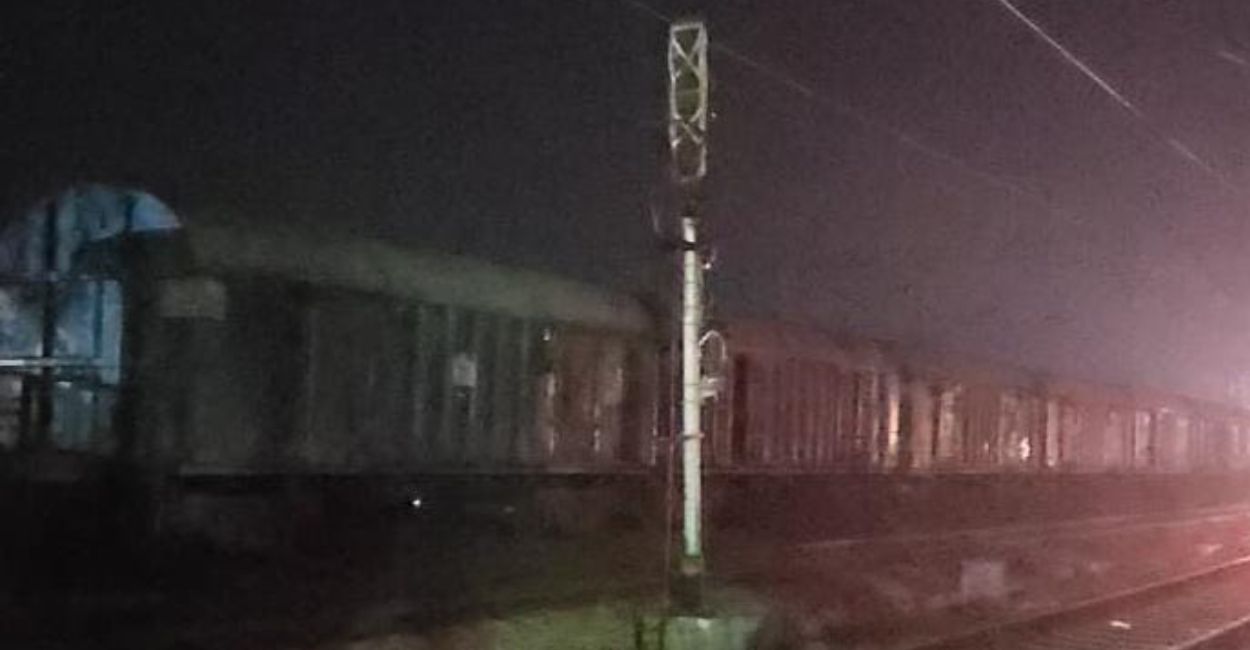 spark from train wheel goods train halted in achalda auraiya