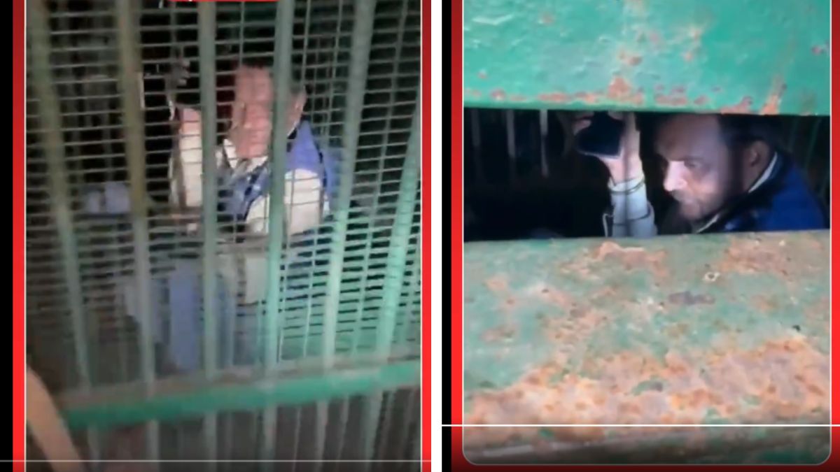 man in bahraich stuck in cage that was put to trapp leopard video viral