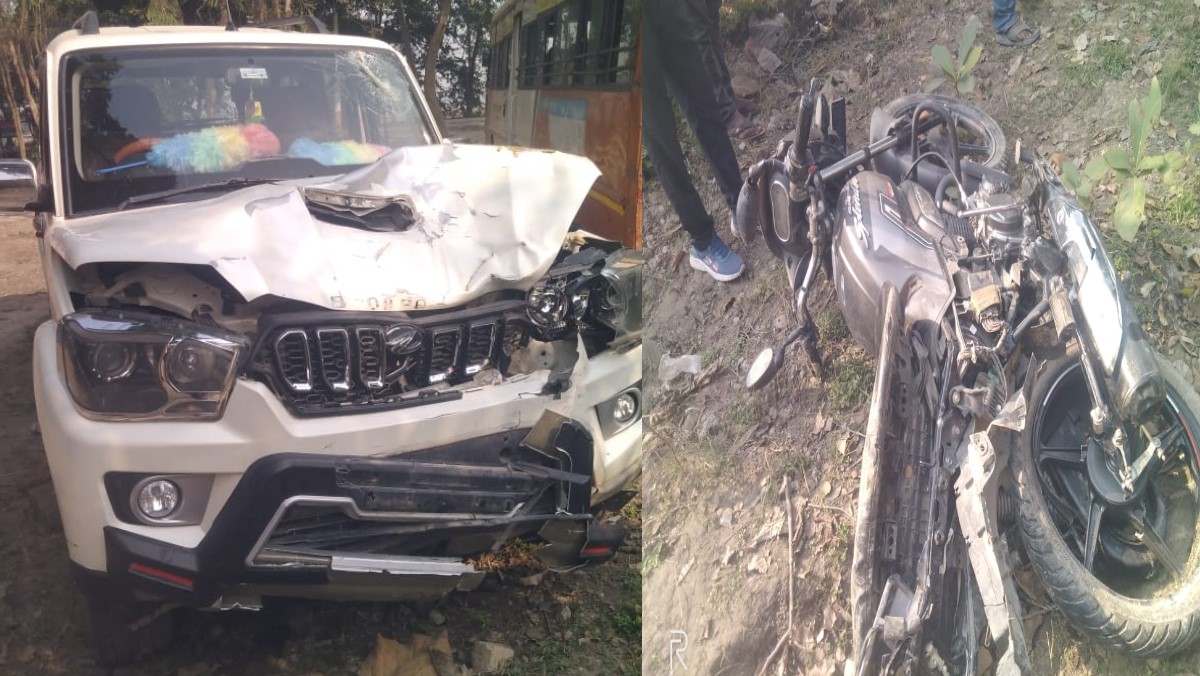 ballia road accident scorpio kills biker one seriously injured