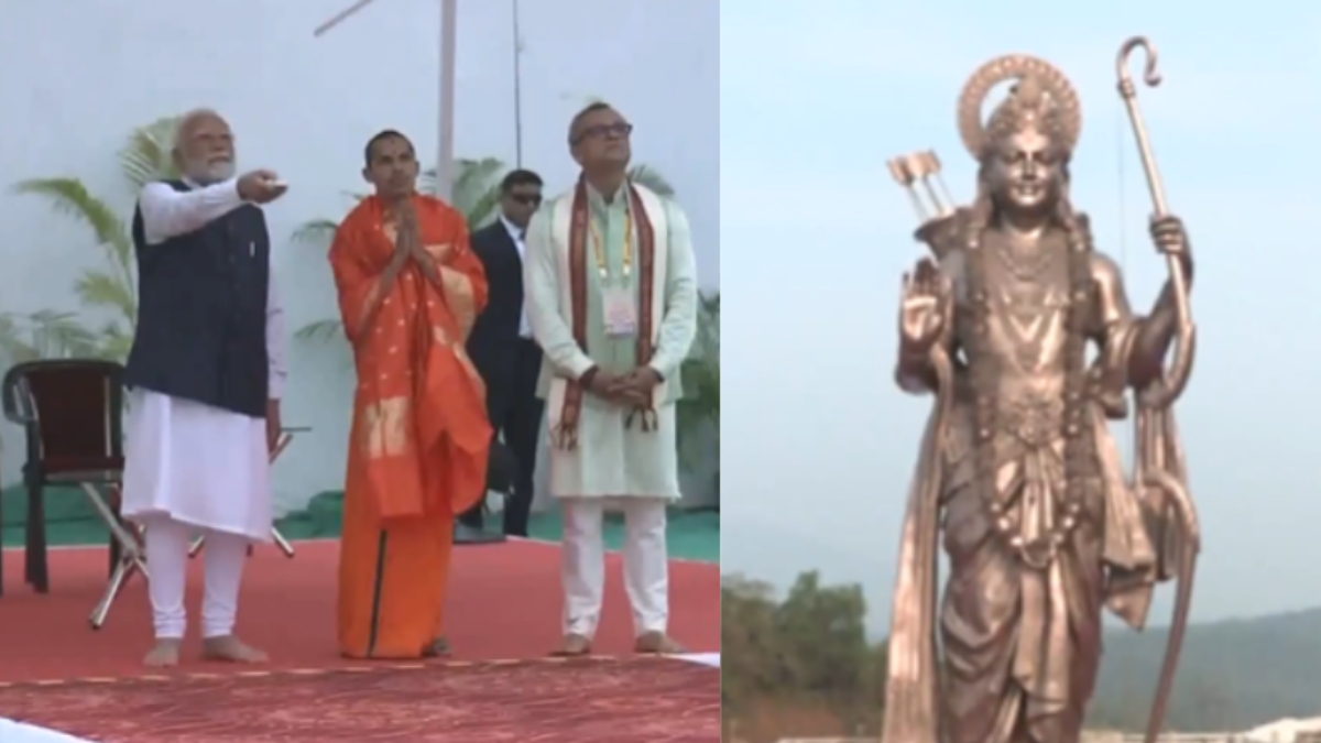 pm modi unveils 77 foot tall statue of lord ram in goa