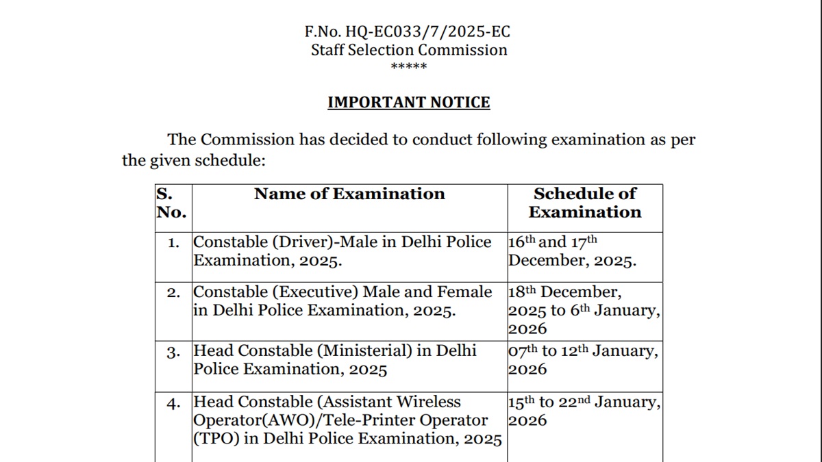 ssc delhi police exam date 2025 ssc released delhi police exam date and candidate can see here full schedule