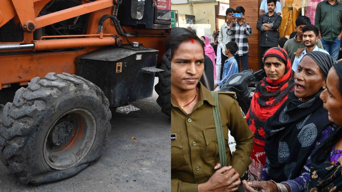 attack on encroachment removal team in muzaffarpur jcb vandalized