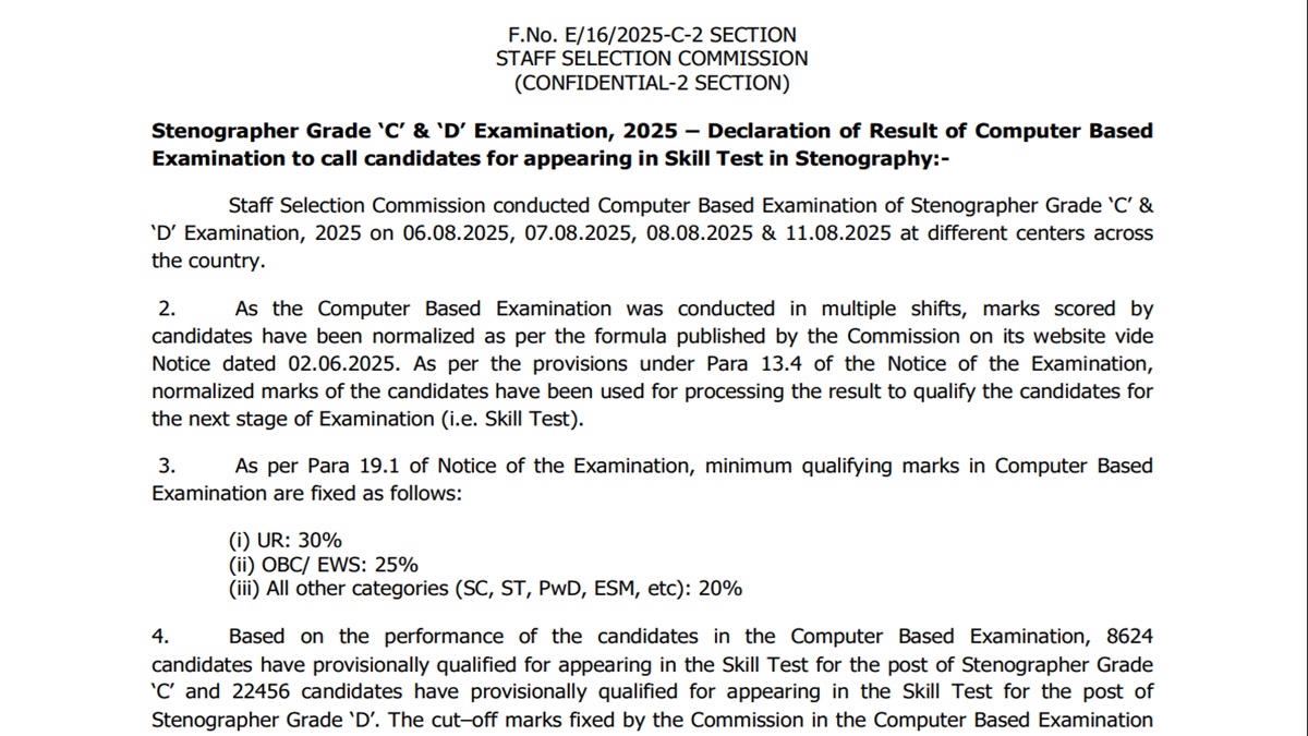 ssc stenographer result 2025 group c and d result released candidate can download the result with these steps