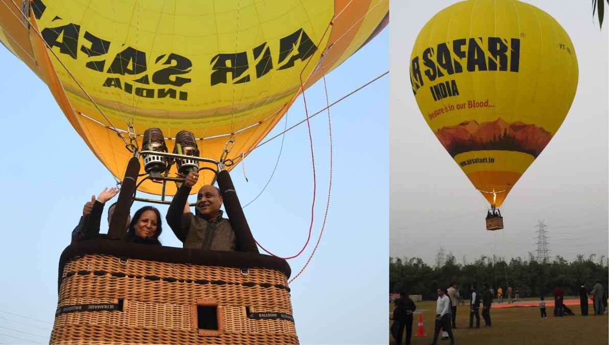 hot air balloon ride in delhi witness akshardham from the sky