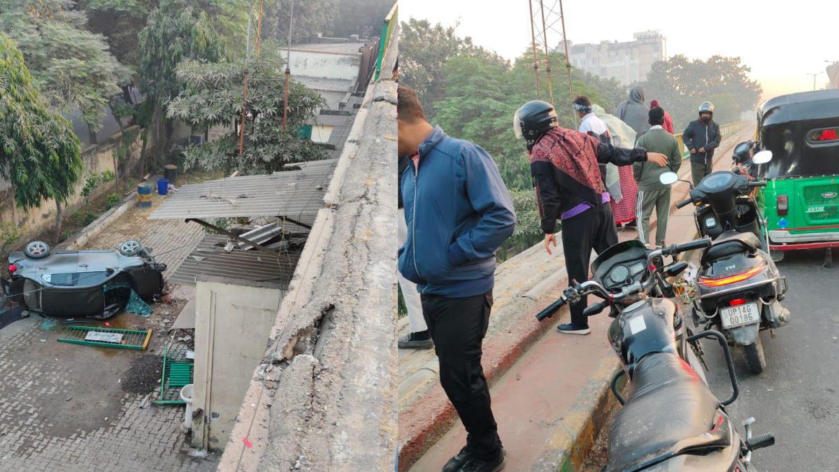 ghaziabad car accident speeding car crashes off bridge one dead