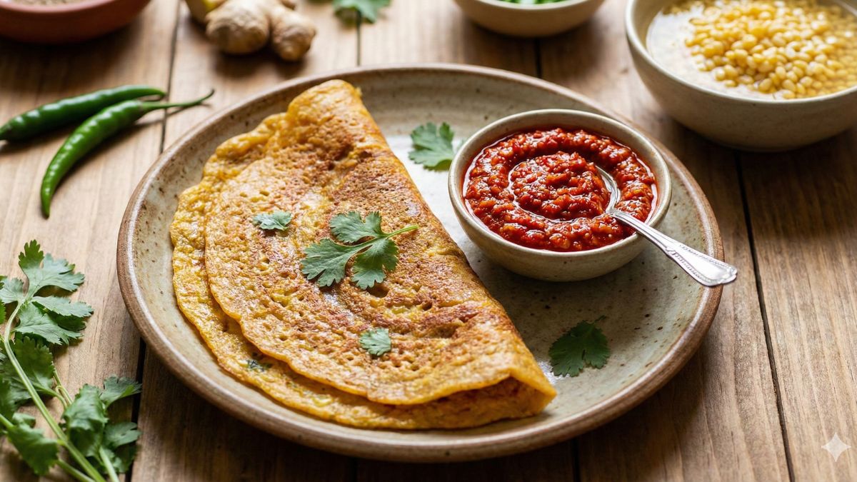 moong dal cheela and schezwan chutney recipe for breakfast